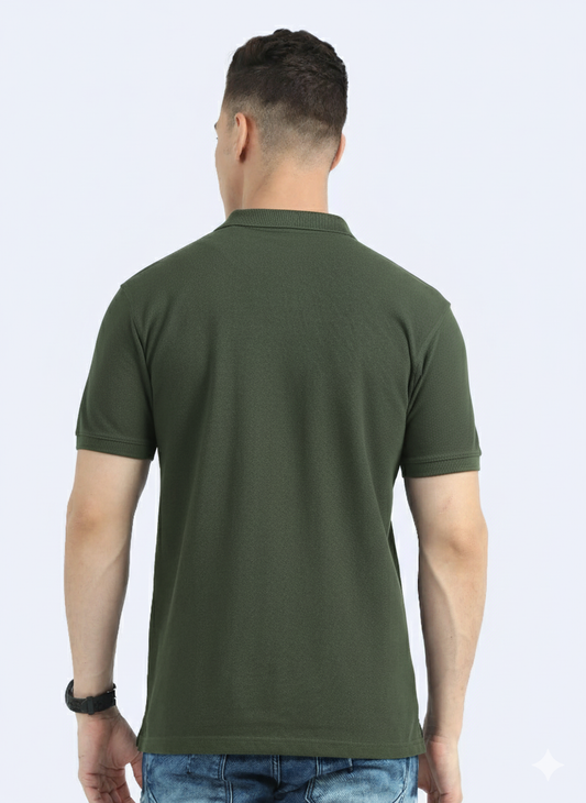 Men’s Casual Jacquard Collar Polo Bottle Green