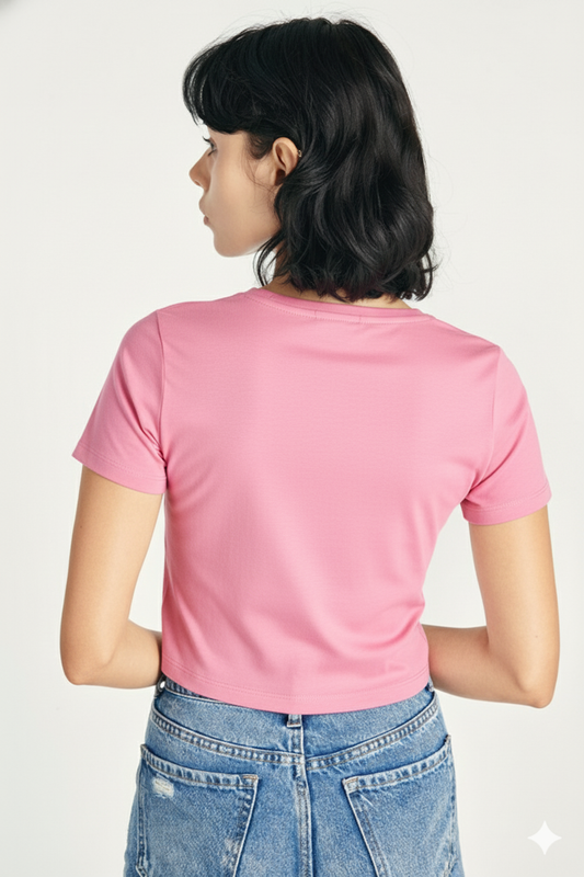 Breathable Cotton Bio-Washed 180 GSM PNK Crop Top for Women