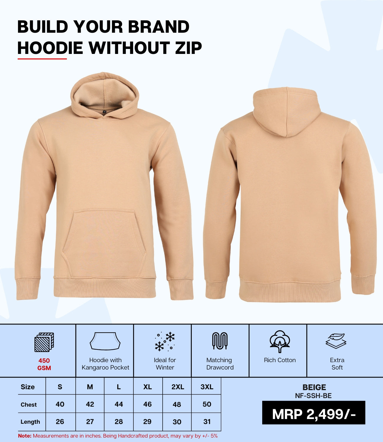 Premium 450 GSM Without Zip Hoodie BE