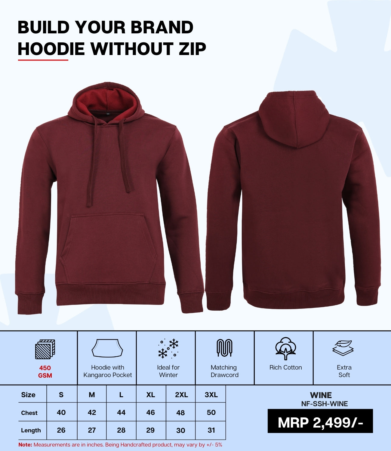 Premium 450 GSM Without Zip Hoodie wine
