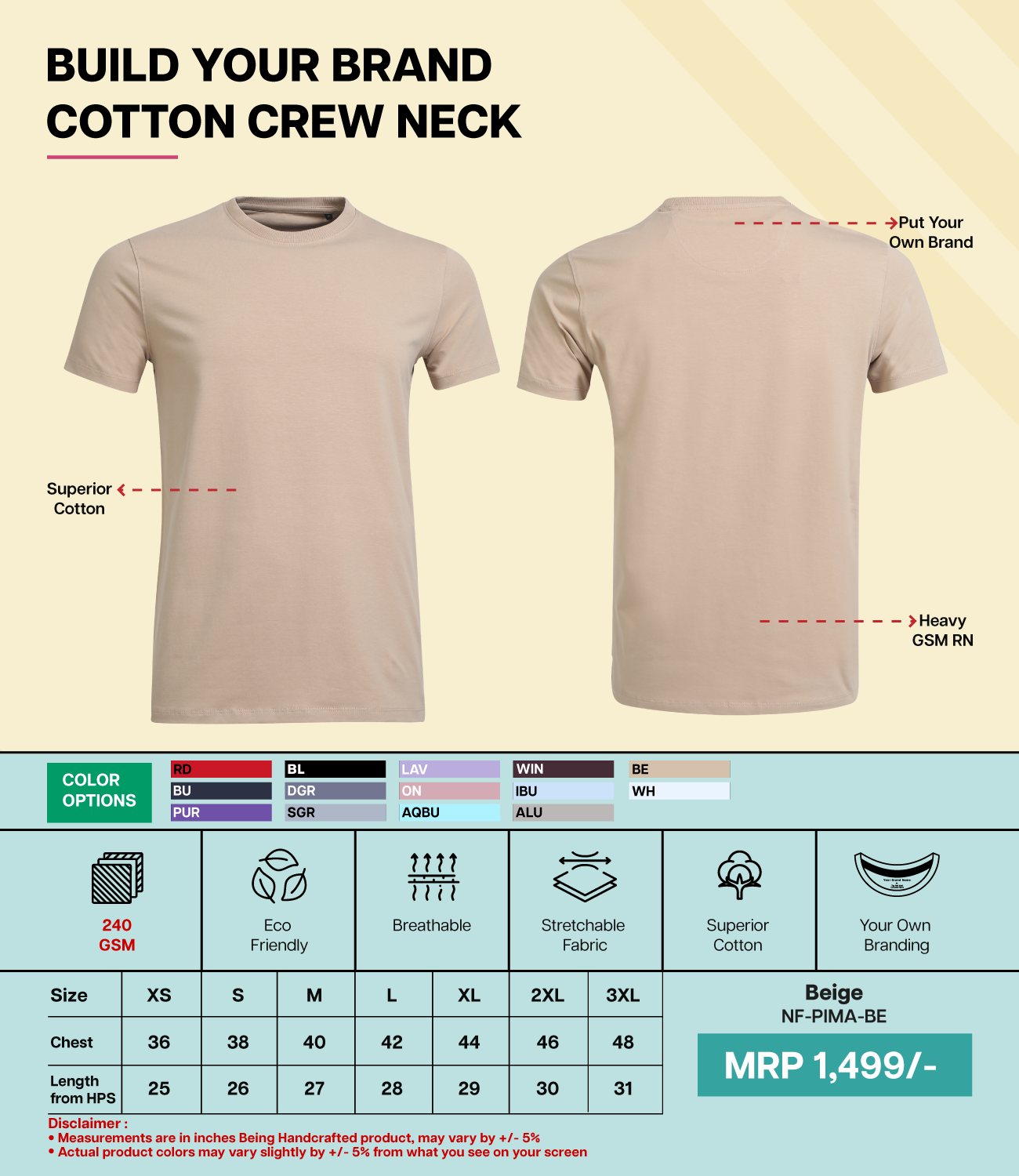 Men’s Pima Cotton Crew Neck T-Shirt  BE