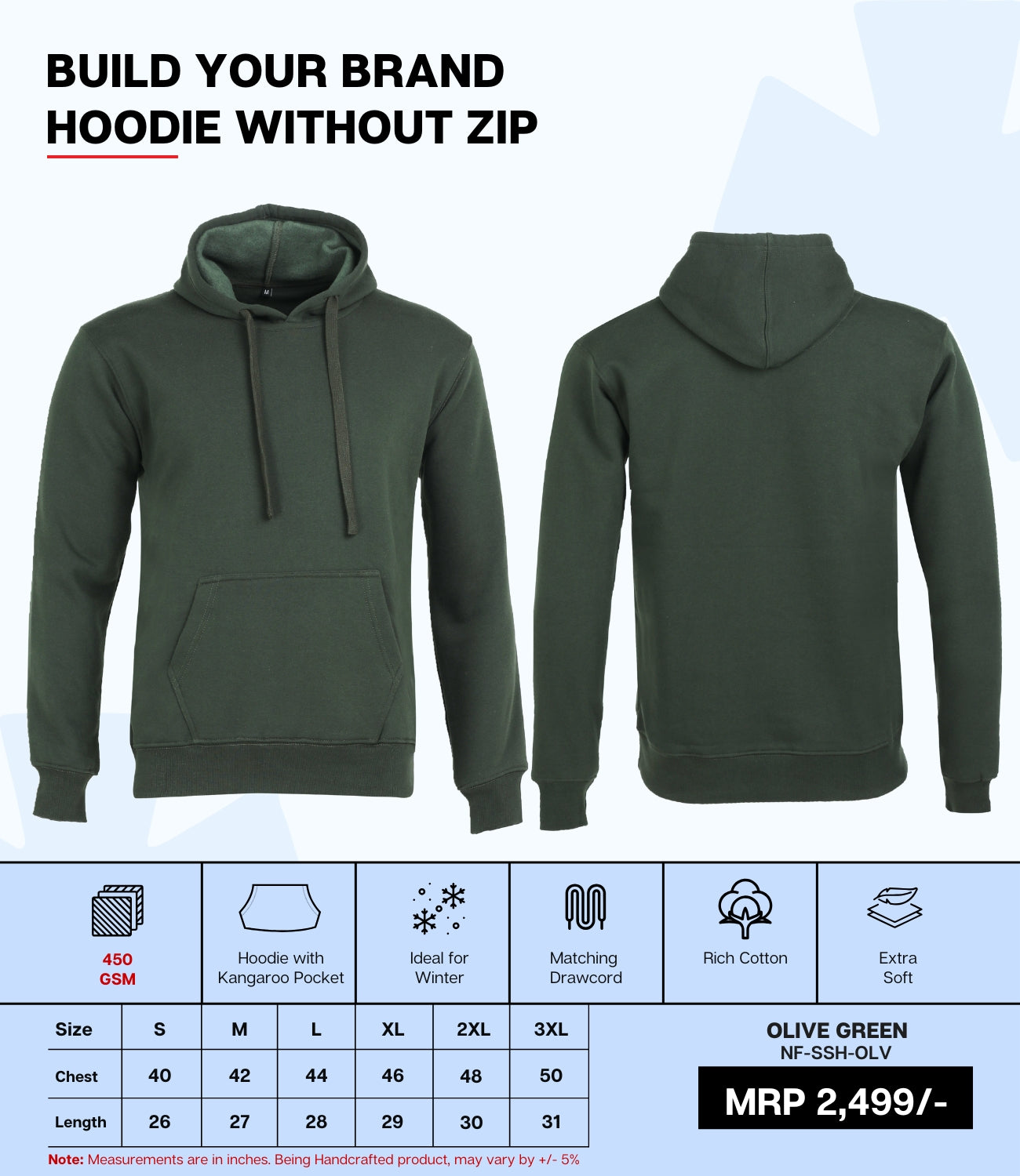 Premium 450 GSM Without Zip Hoodie OLV