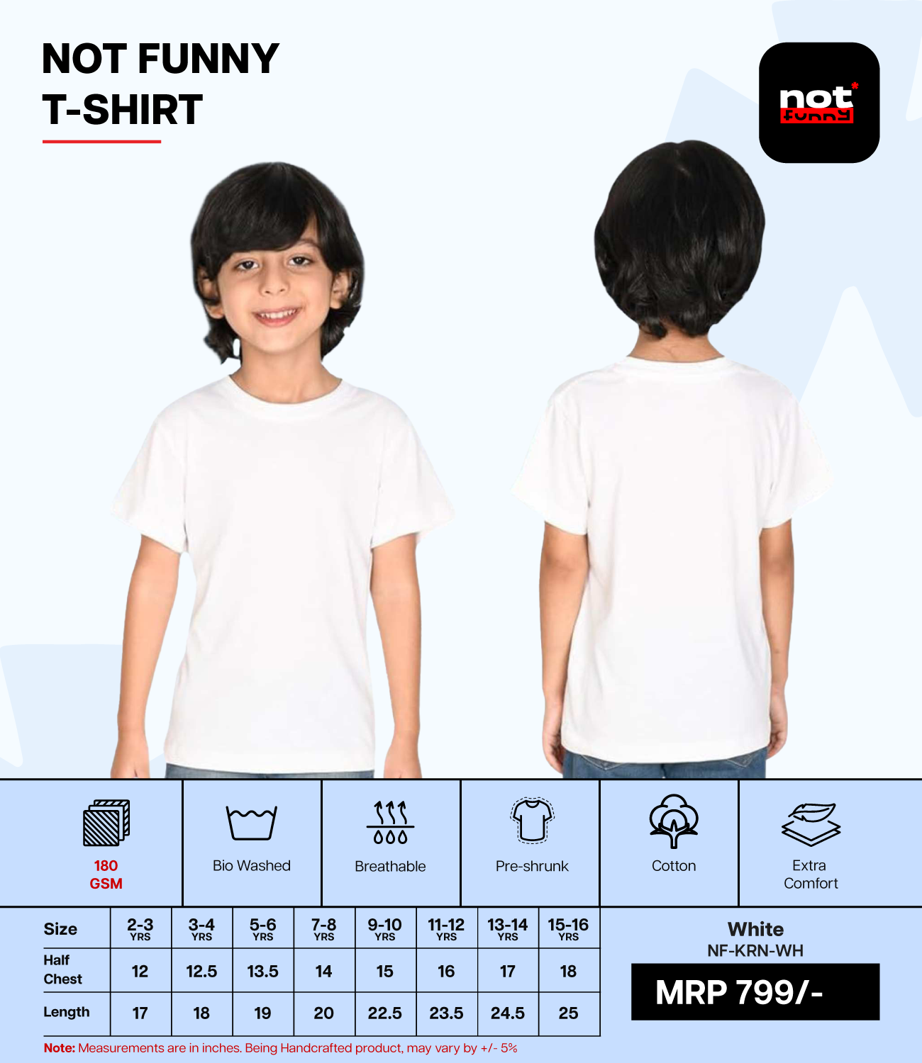 Kids Cotton Round Neck WH T-Shirt