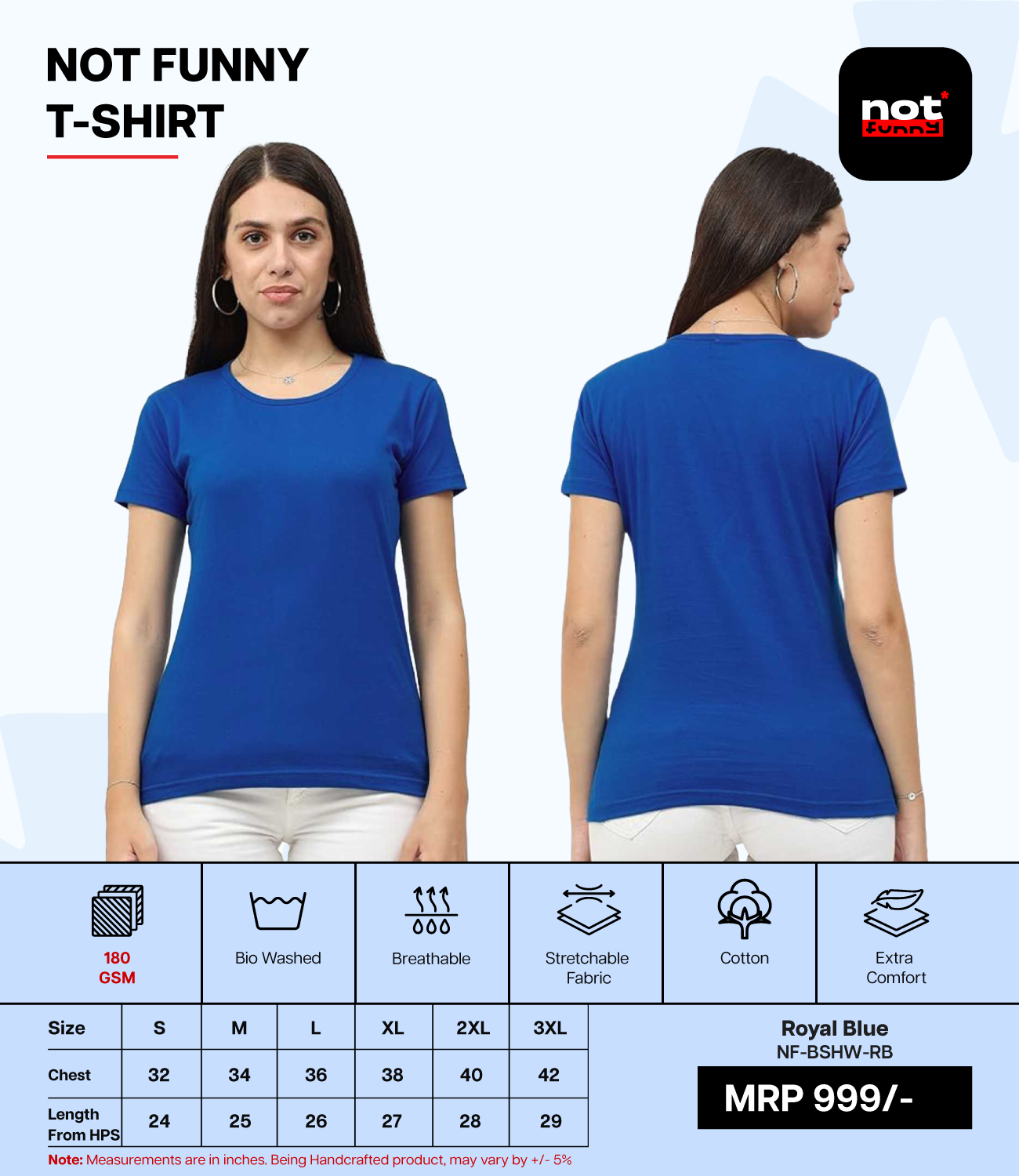Biowash Women’s RB T-Shirt – Soft, Stretchable & Breathable Cotton