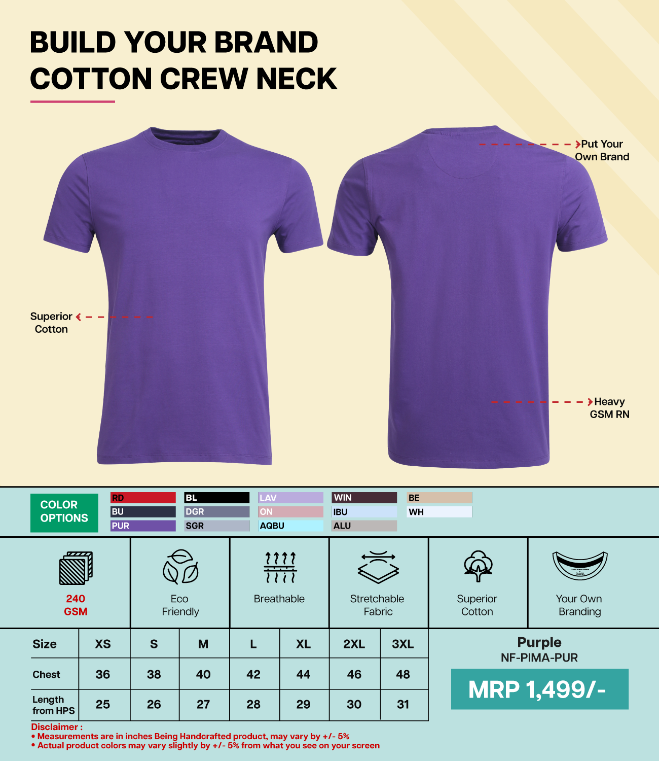 Men’s Pima Cotton Crew Neck T-Shirt  PUR