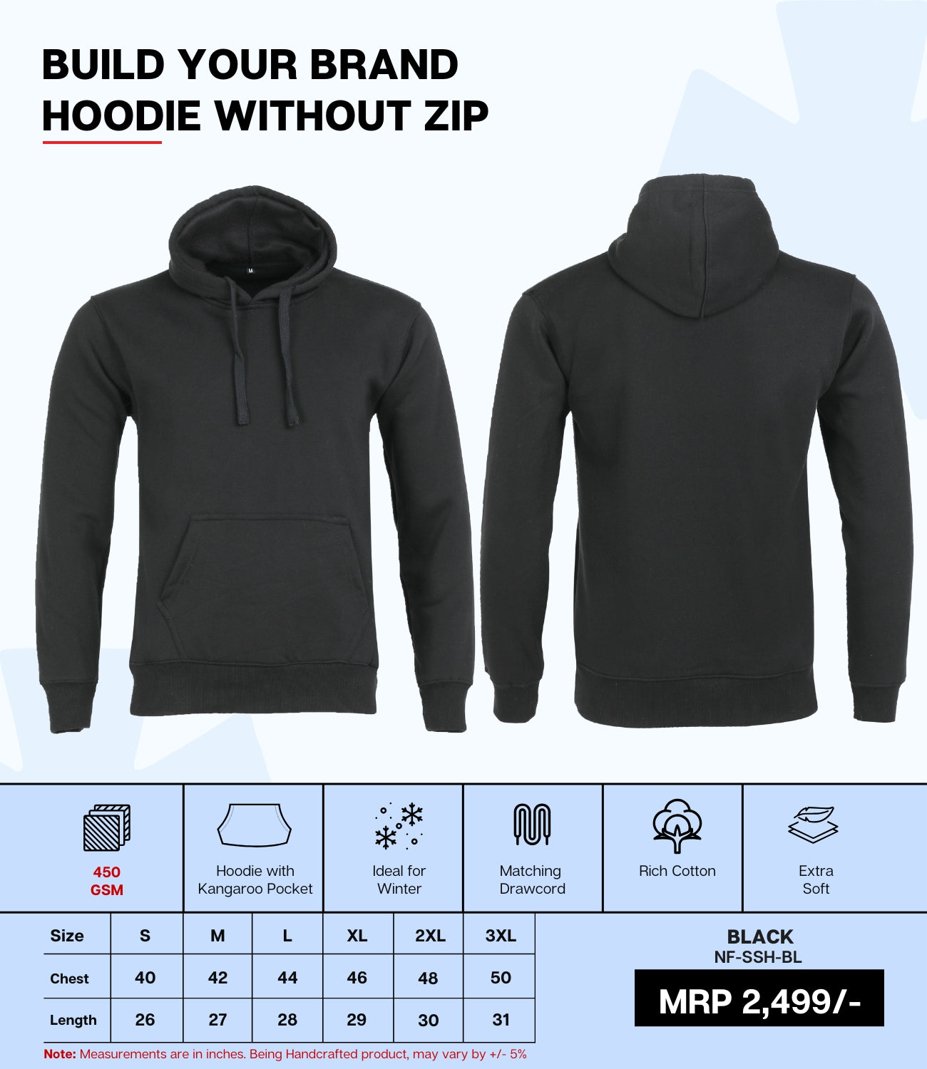 Premium 450 GSM Without Zip Hoodie BL