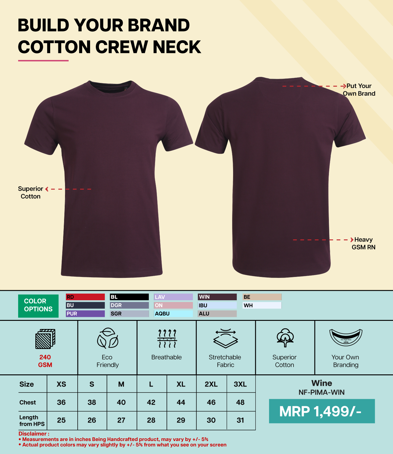 Men’s Pima Cotton Crew Neck T-Shirt  Wine