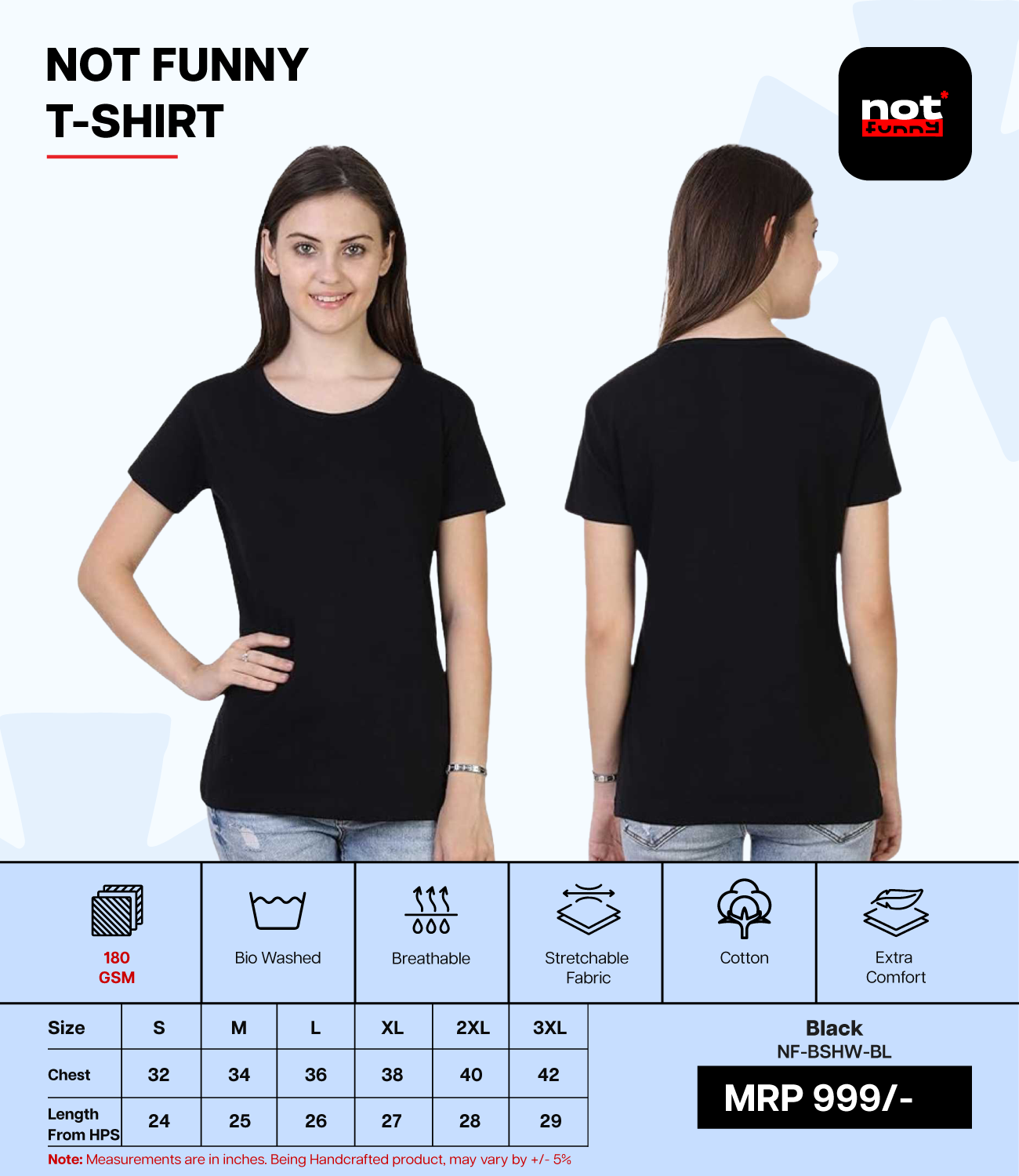 Biowash Women’s BL T-Shirt – Soft, Stretchable & Breathable Cotton