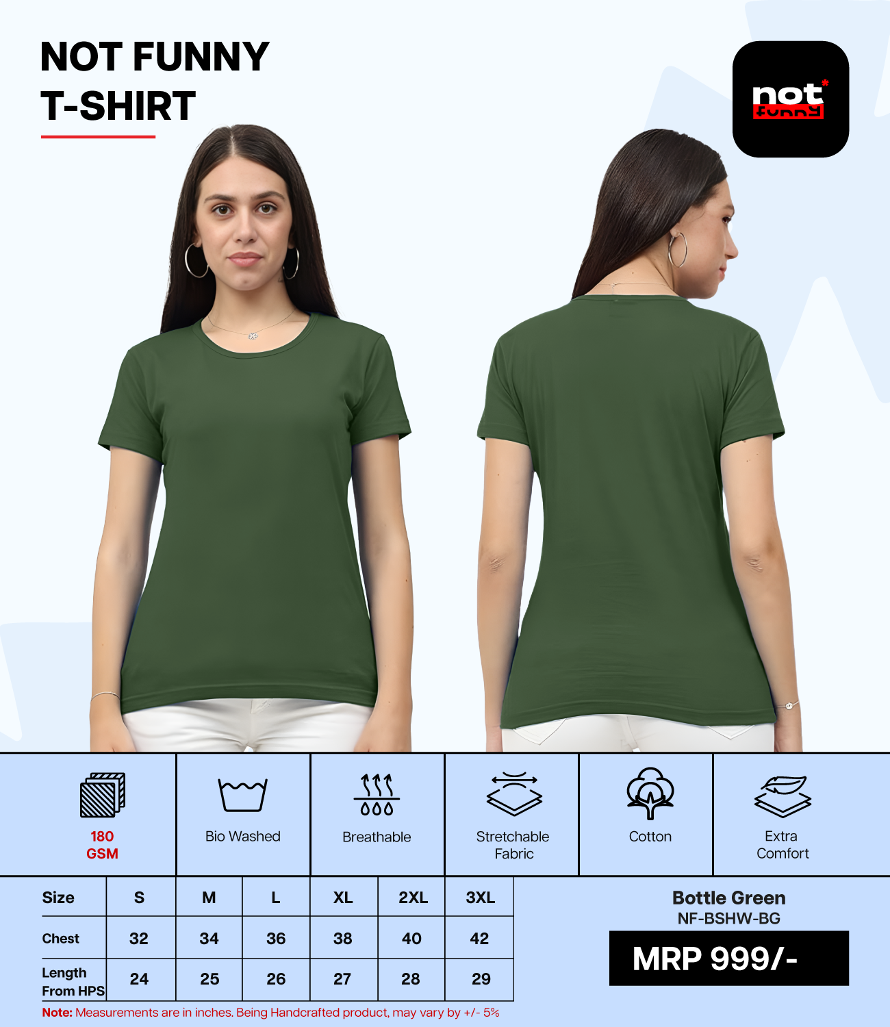 Biowash Women’s BG T-Shirt – Soft, Stretchable & Breathable Cotton