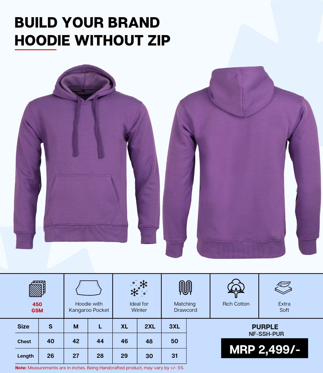 Premium 450 GSM Without Zip Hoodie PUR