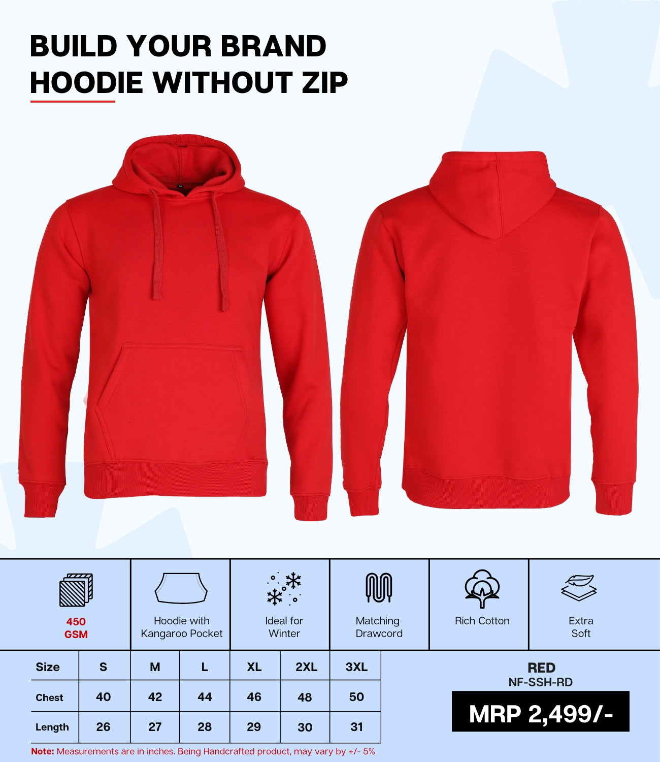 Premium 450 GSM Without Zip Hoodie RD
