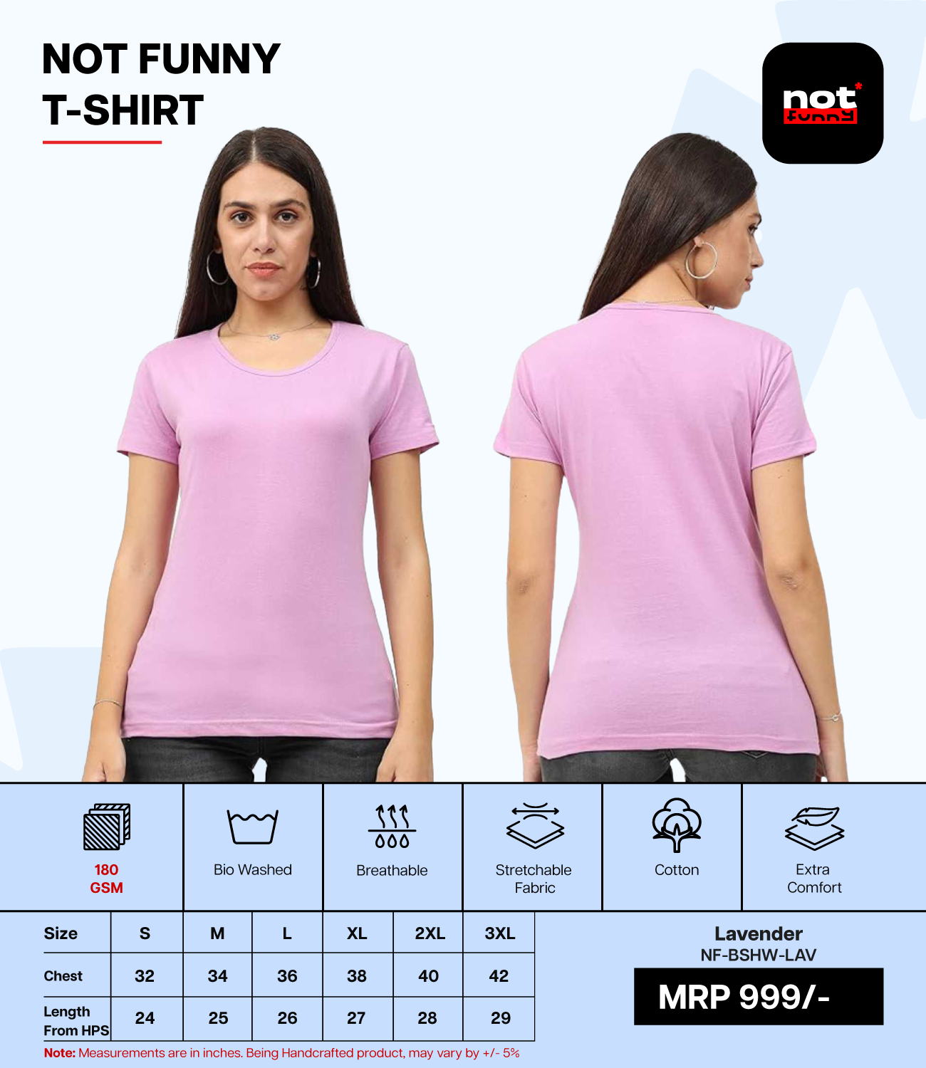 Biowash Women’s LAV T-Shirt – Soft, Stretchable & Breathable Cotton