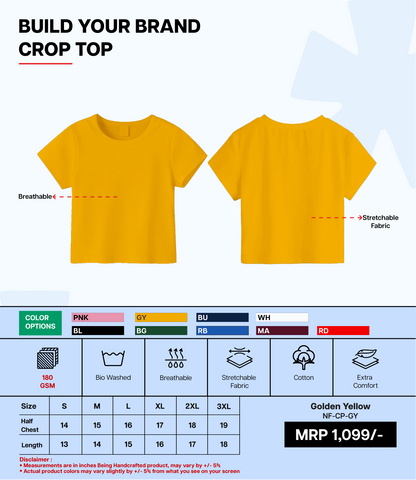 Breathable Cotton Bio-Washed 180 GSM GY Crop Top for Women