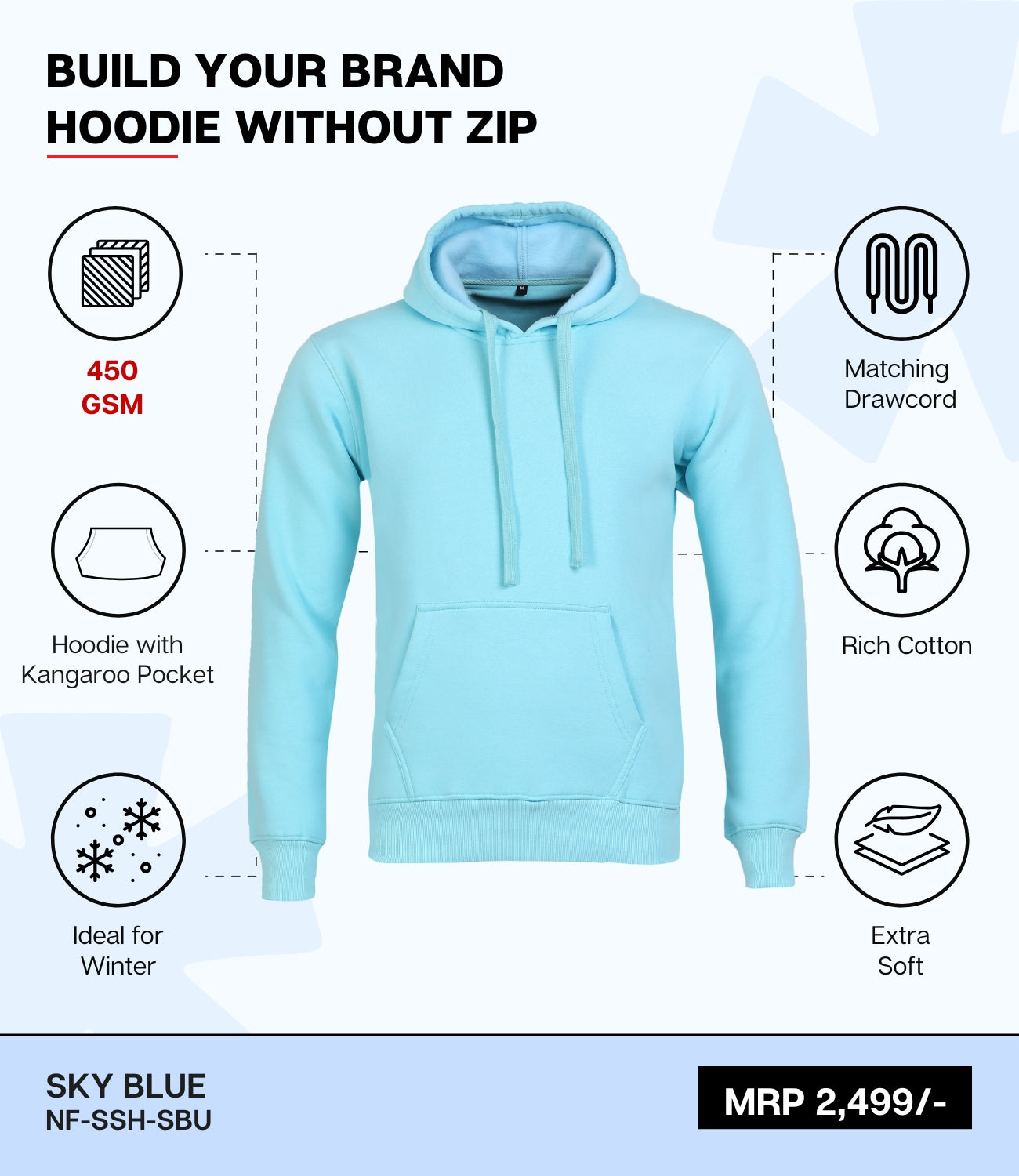 Premium 450 GSM Without Zip Hoodie SBU