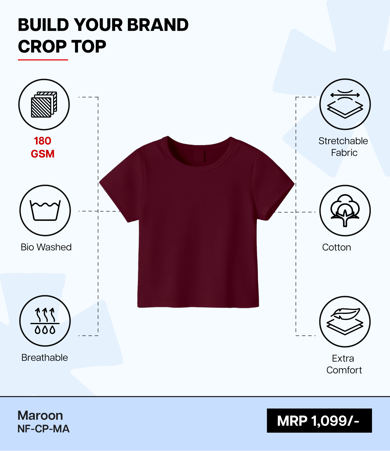 Breathable Cotton Bio-Washed 180 GSM MA Crop Top for Women