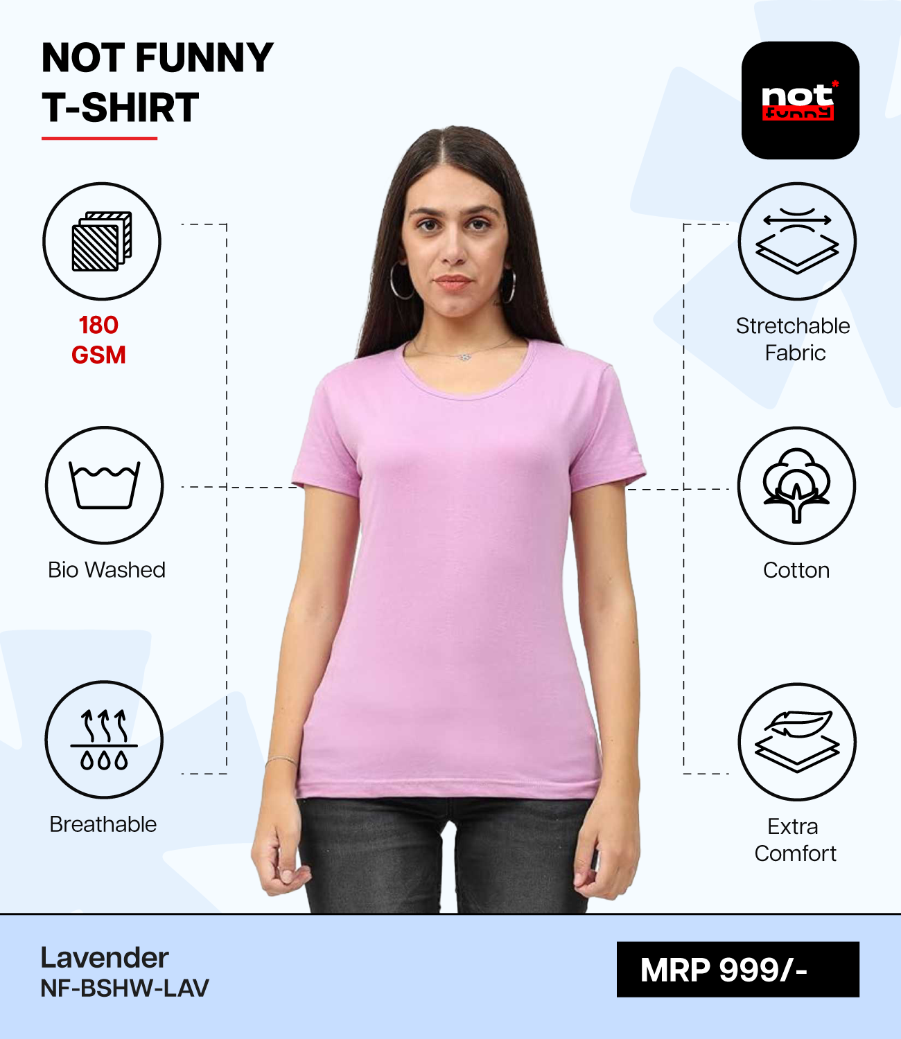 Biowash Women’s LAV T-Shirt – Soft, Stretchable & Breathable Cotton