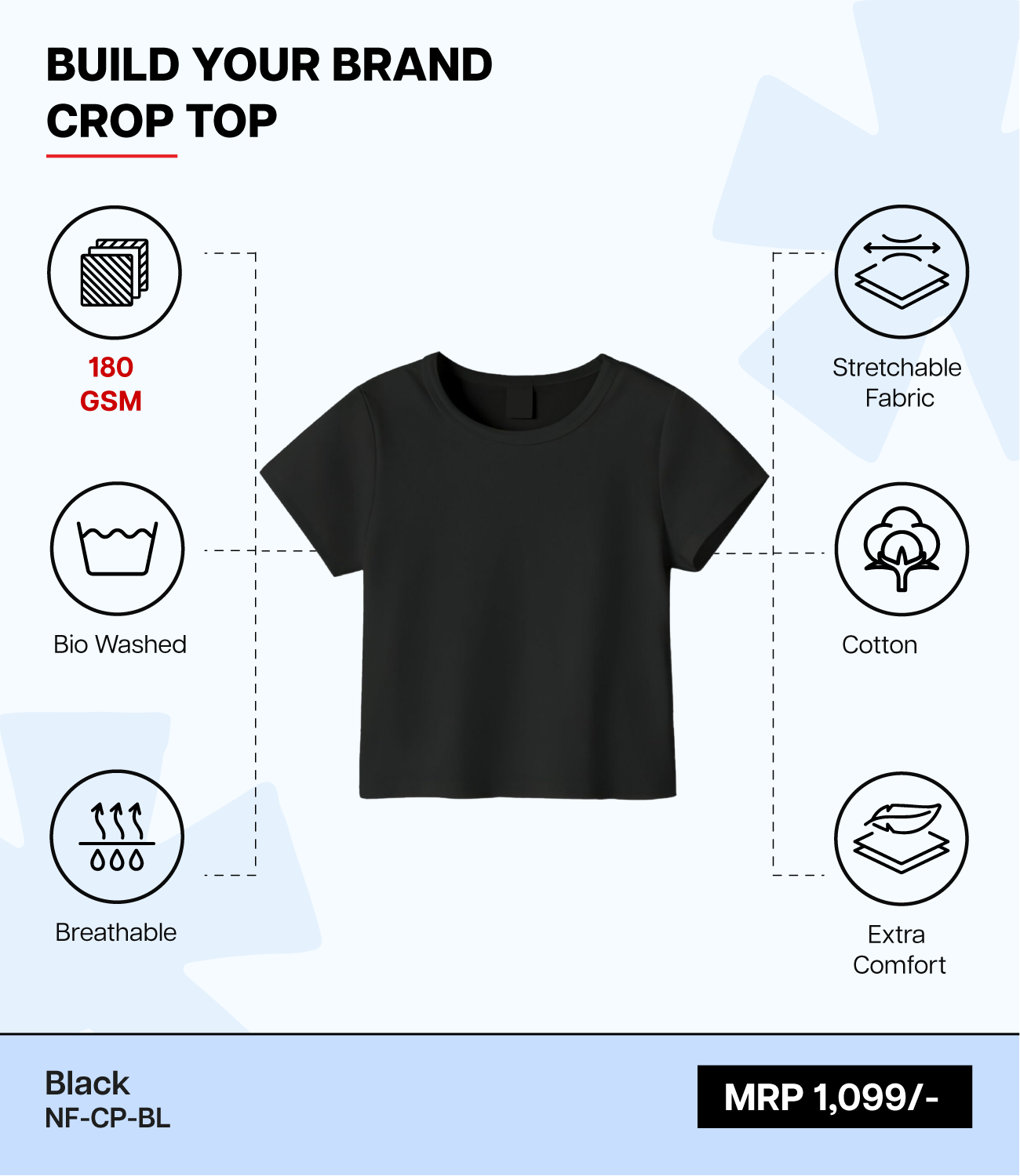 Breathable Cotton Bio-Washed 180 GSM BL Crop Top for Women