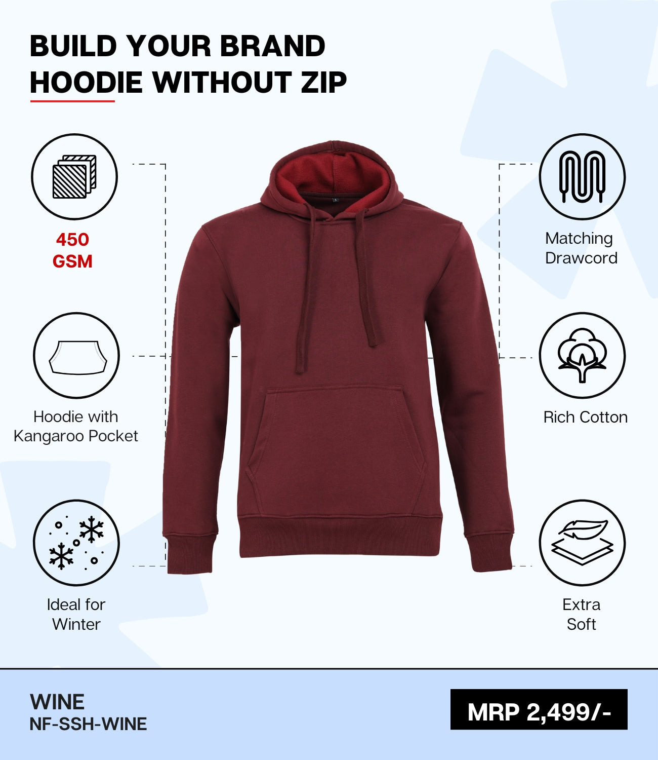 Premium 450 GSM Without Zip Hoodie wine