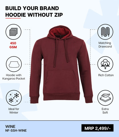 Premium 450 GSM Without Zip Hoodie wine