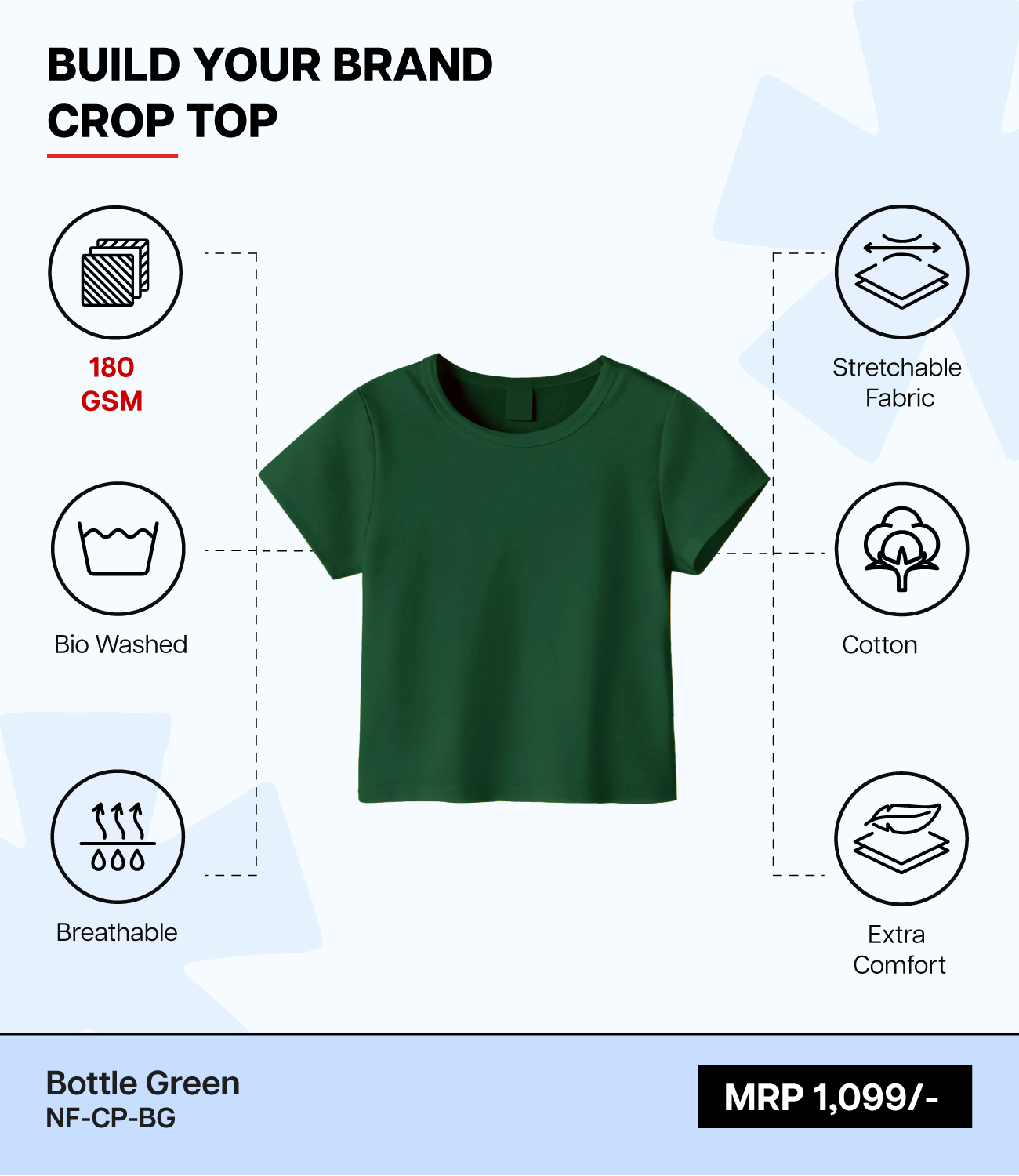 Breathable Cotton Bio-Washed 180 GSM BG Crop Top for Women