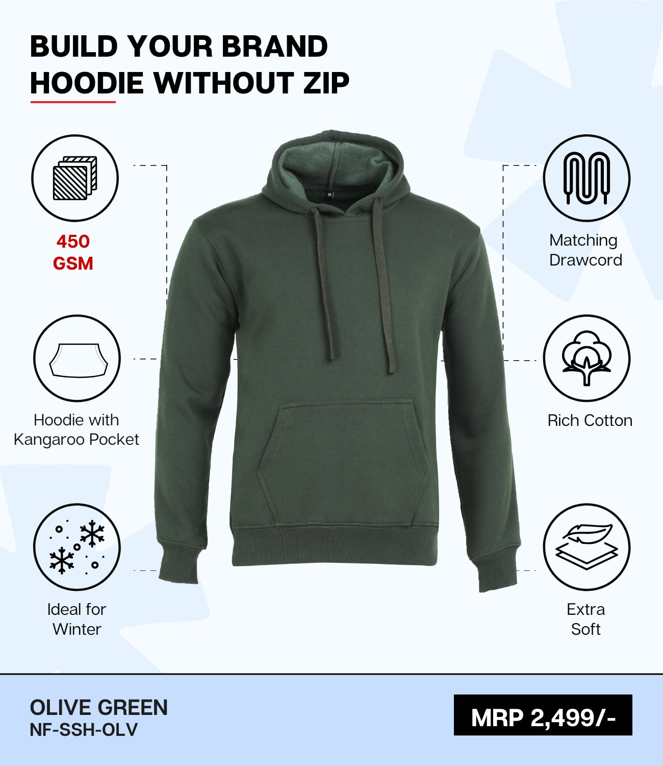 Premium 450 GSM Without Zip Hoodie OLV