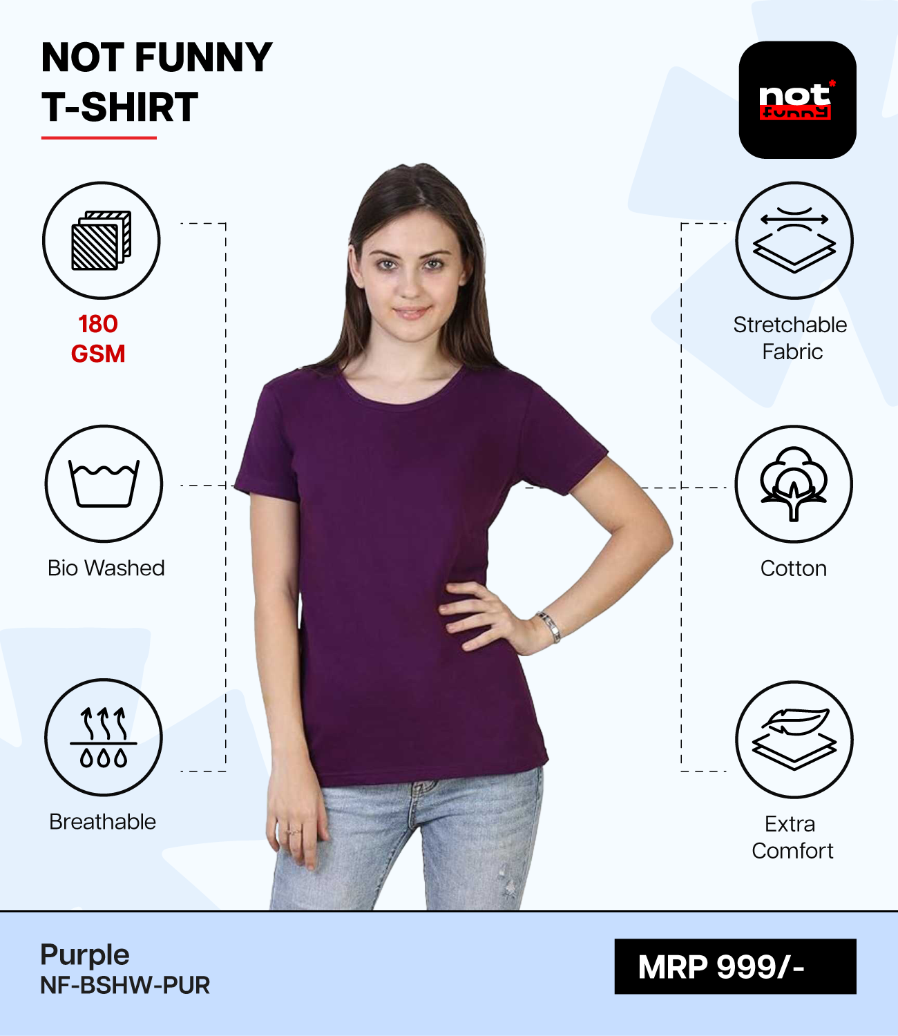 Biowash Women’s PUR T-Shirt – Soft, Stretchable & Breathable Cotton