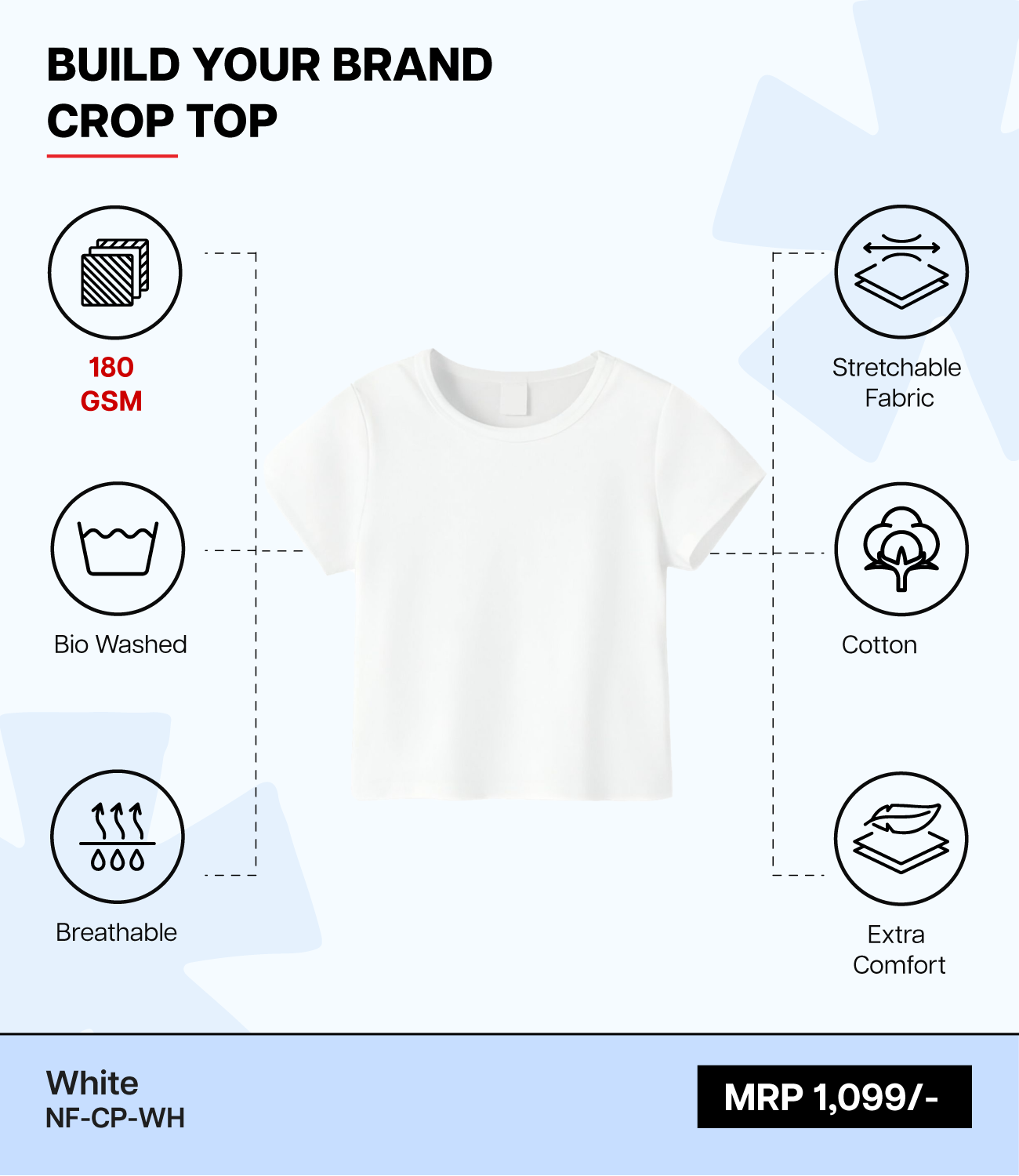 Breathable Cotton Bio-Washed 180 GSM WH Crop Top for Women