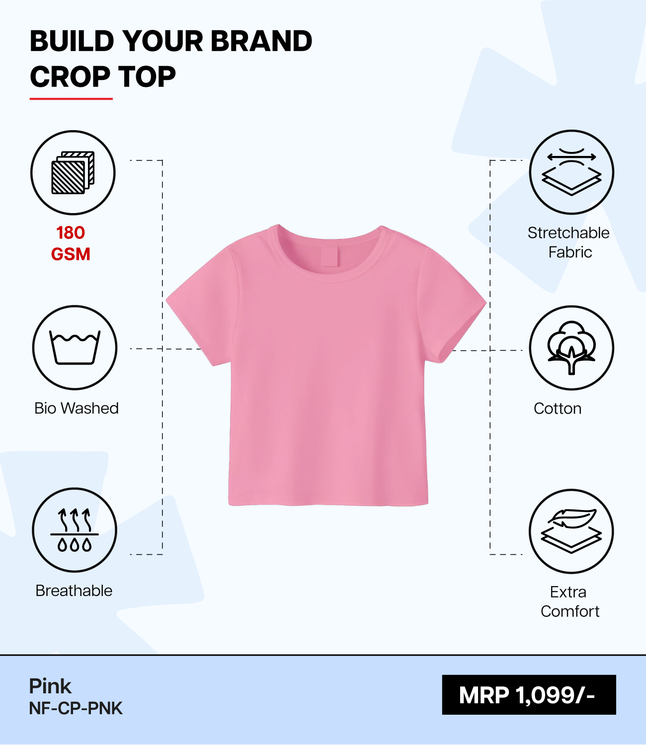 Breathable Cotton Bio-Washed 180 GSM PNK Crop Top for Women