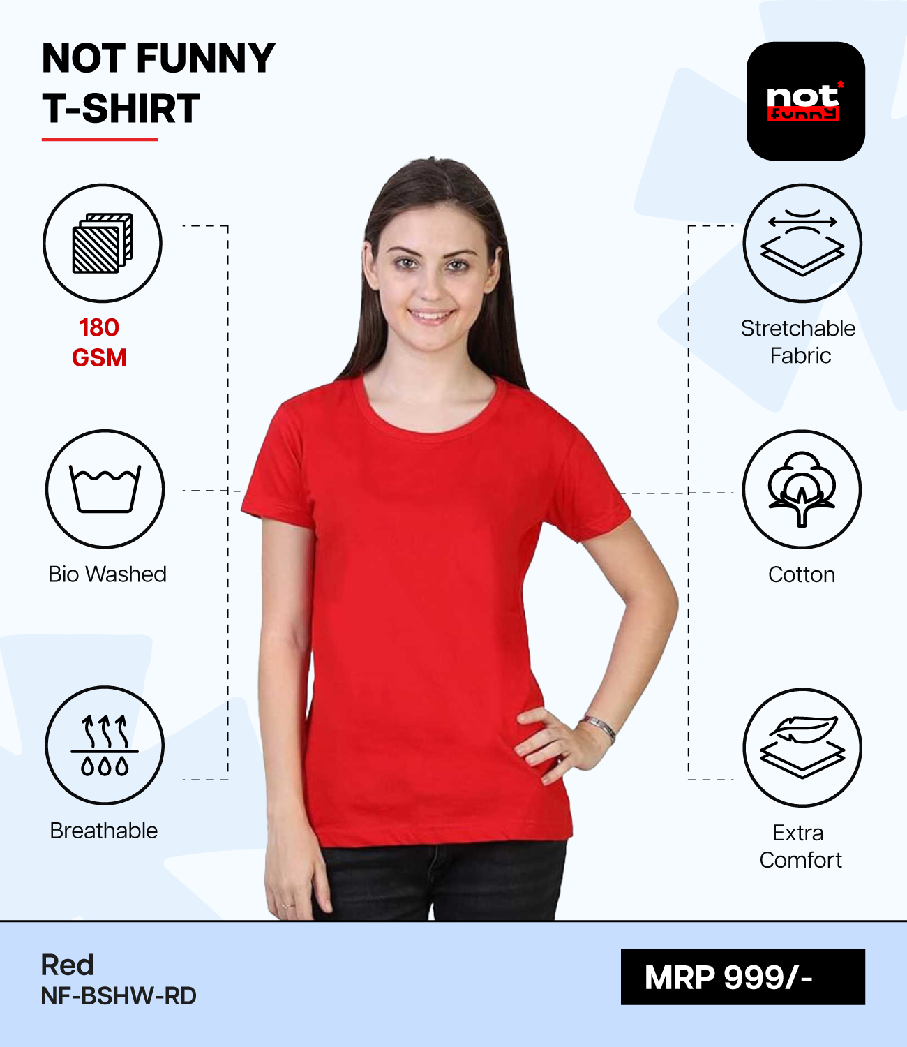 Biowash Women’s RD T-Shirt – Soft, Stretchable & Breathable Cotton