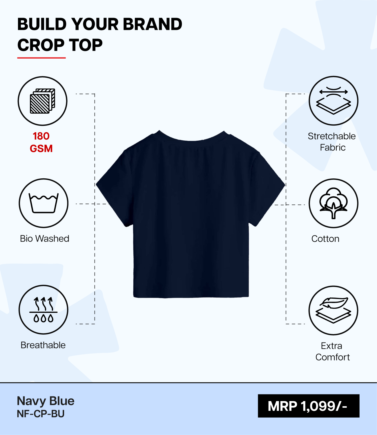 Breathable Cotton Bio-Washed 180 GSM BU Crop Top for Women