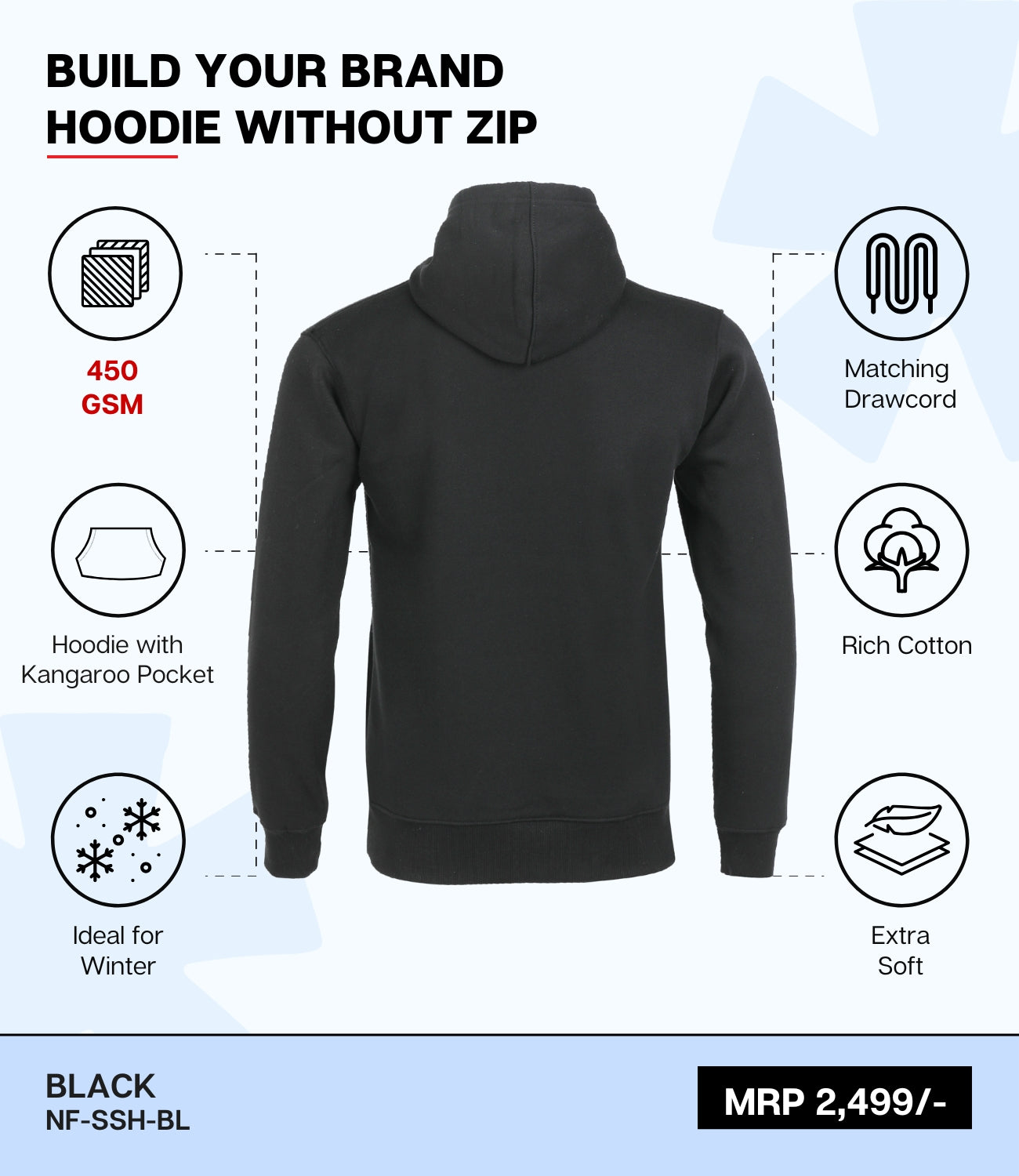 Premium 450 GSM Without Zip Hoodie BL