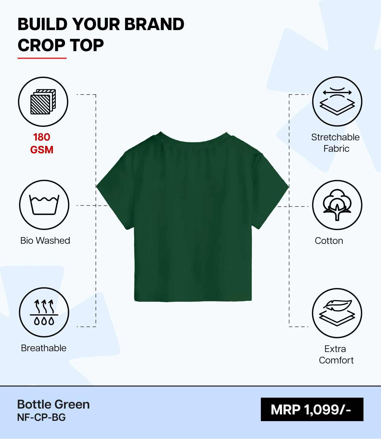 Breathable Cotton Bio-Washed 180 GSM BG Crop Top for Women