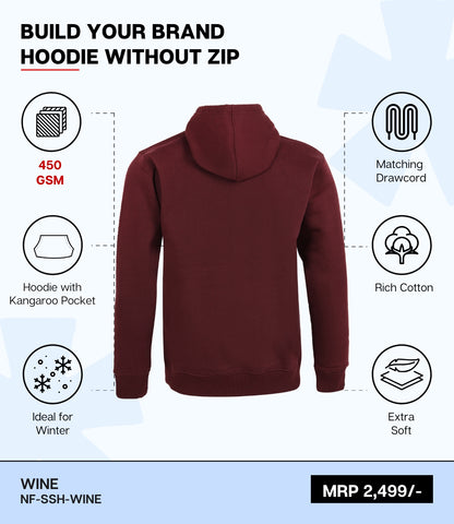 Premium 450 GSM Without Zip Hoodie wine