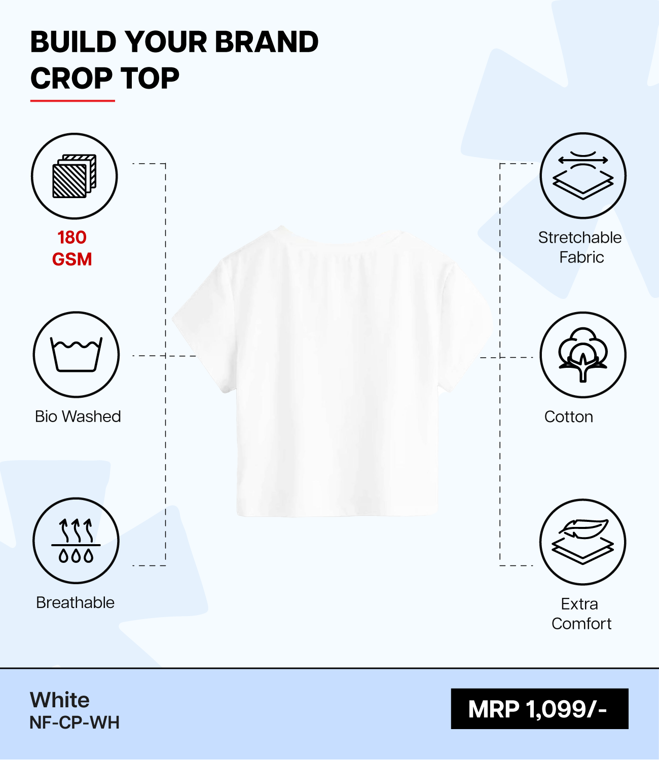 Breathable Cotton Bio-Washed 180 GSM WH Crop Top for Women