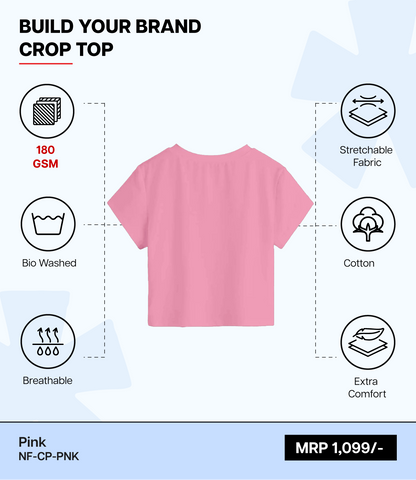 Breathable Cotton Bio-Washed 180 GSM PNK Crop Top for Women