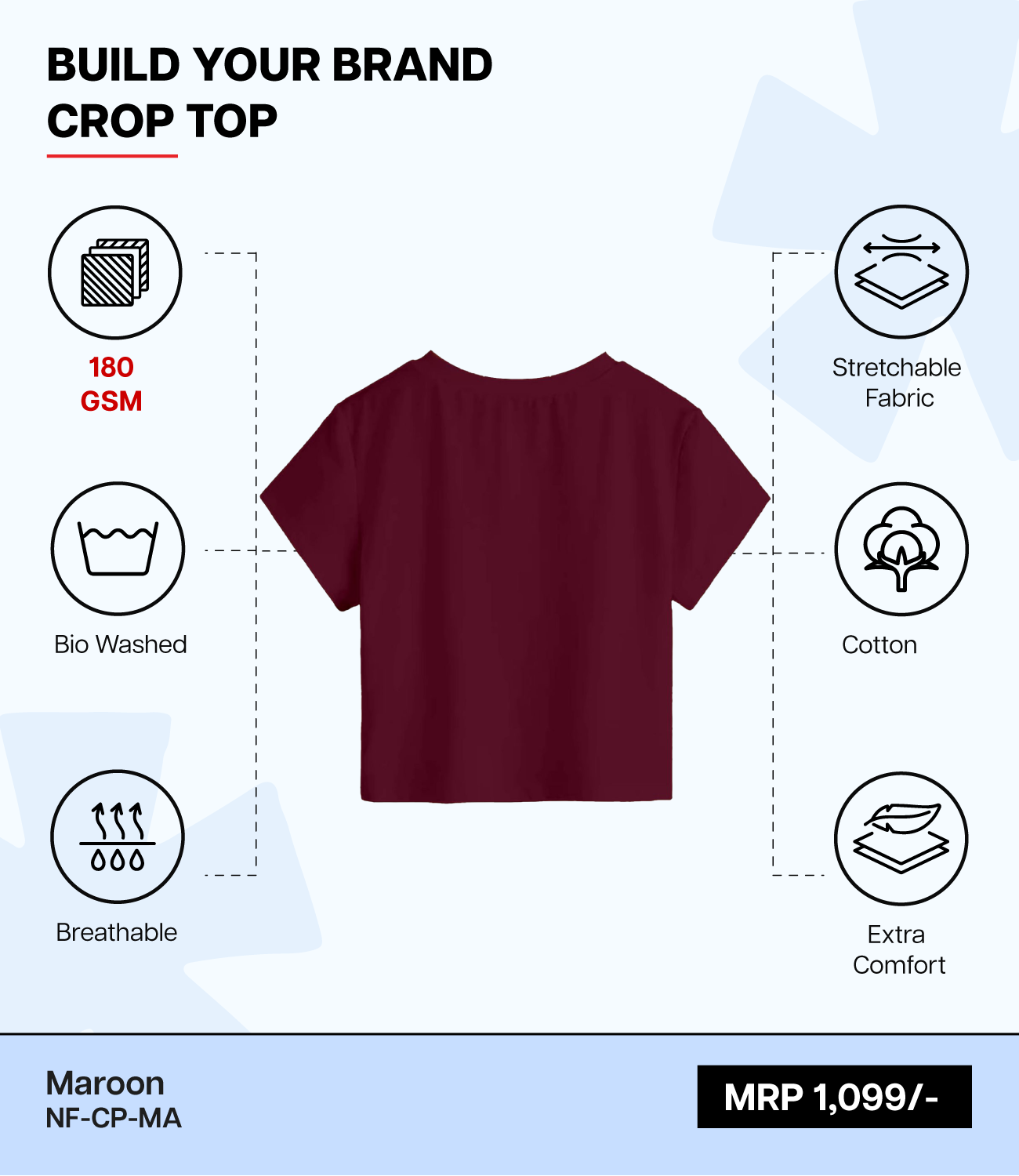 Breathable Cotton Bio-Washed 180 GSM MA Crop Top for Women