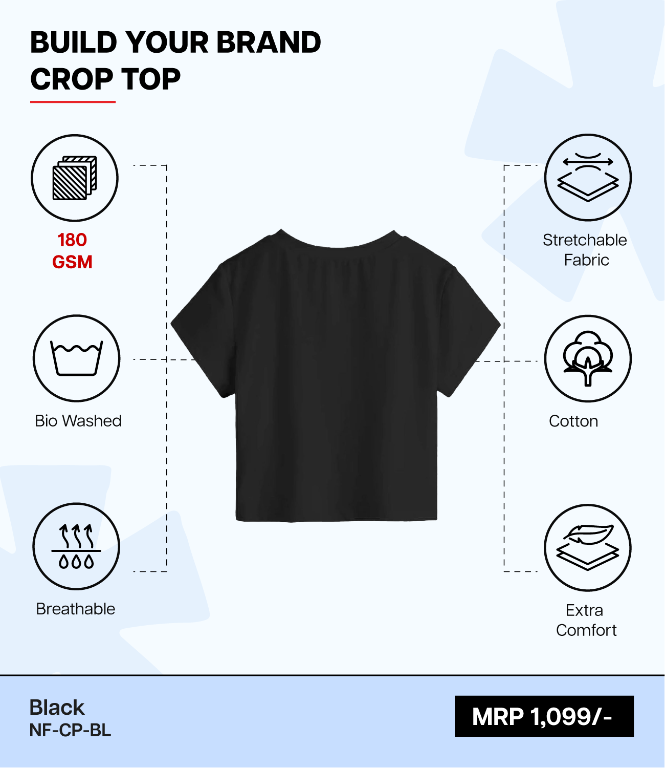 Breathable Cotton Bio-Washed 180 GSM BL Crop Top for Women