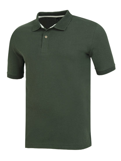 Men’s Casual Jacquard Collar Polo Bottle Green