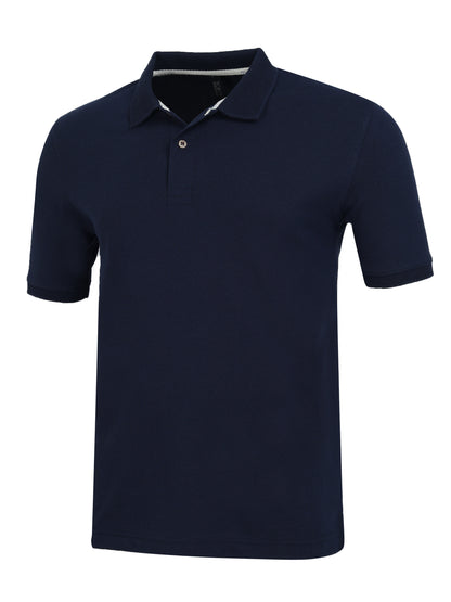 Men’s Casual Jacquard Collar Polo Navy Blue