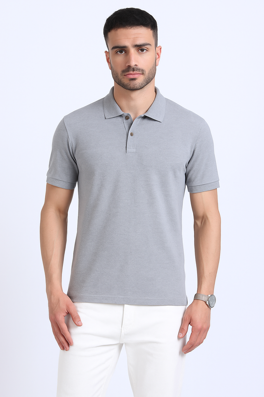 Men’s Casual Jacquard Collar Polo Grey