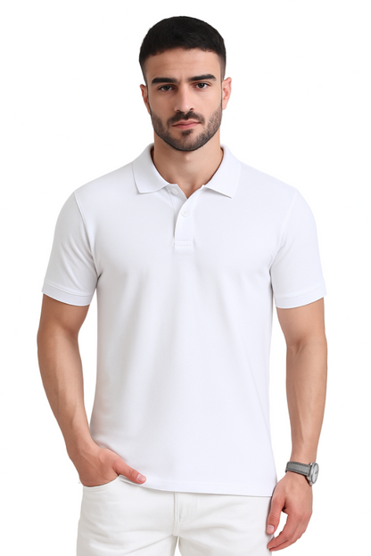 Men’s Casual Jacquard Collar Polo White