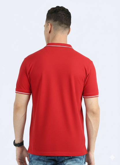 Men’s Casual Jacquard Collar Polo Red