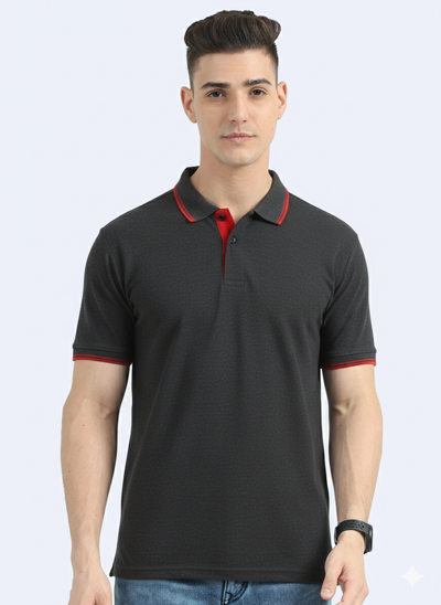 Men’s Casual Jacquard Collar Polo Black/Red
