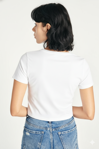 Breathable Cotton Bio-Washed 180 GSM WH Crop Top for Women