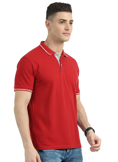 Men’s Casual Jacquard Collar Polo Red