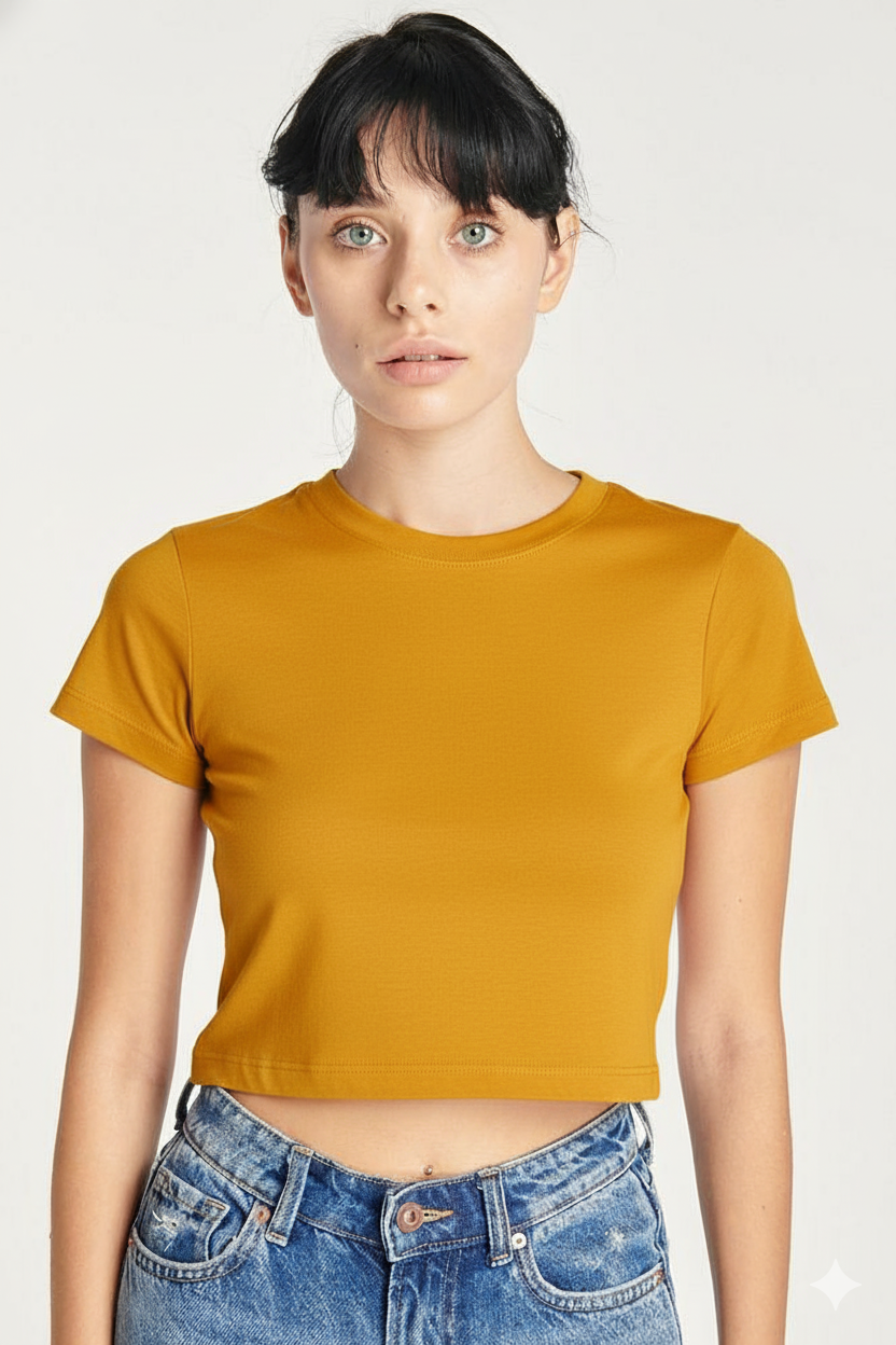 Breathable Cotton Bio-Washed 180 GSM GY Crop Top for Women