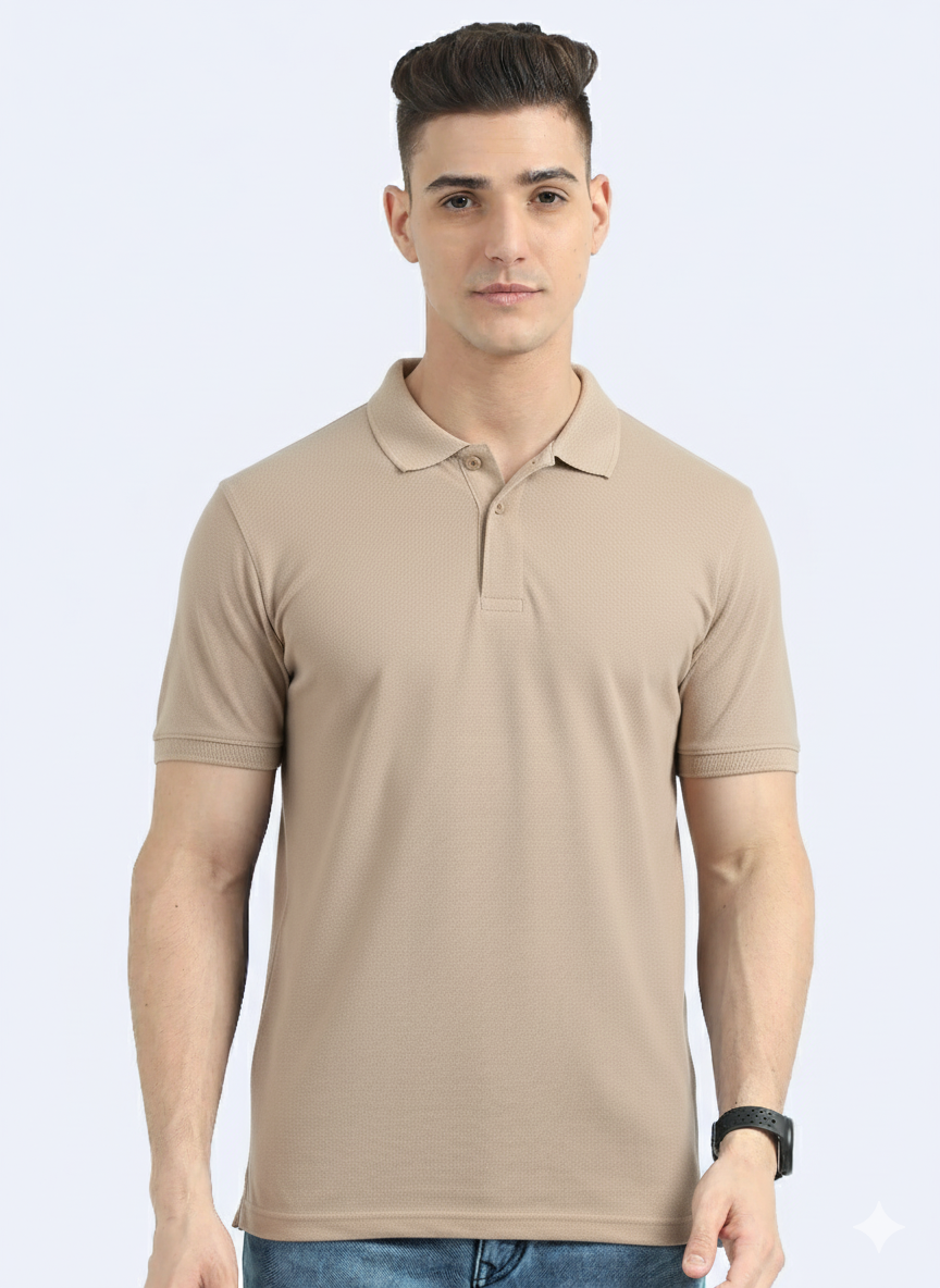 Men’s Casual Jacquard Collar Polo Beige