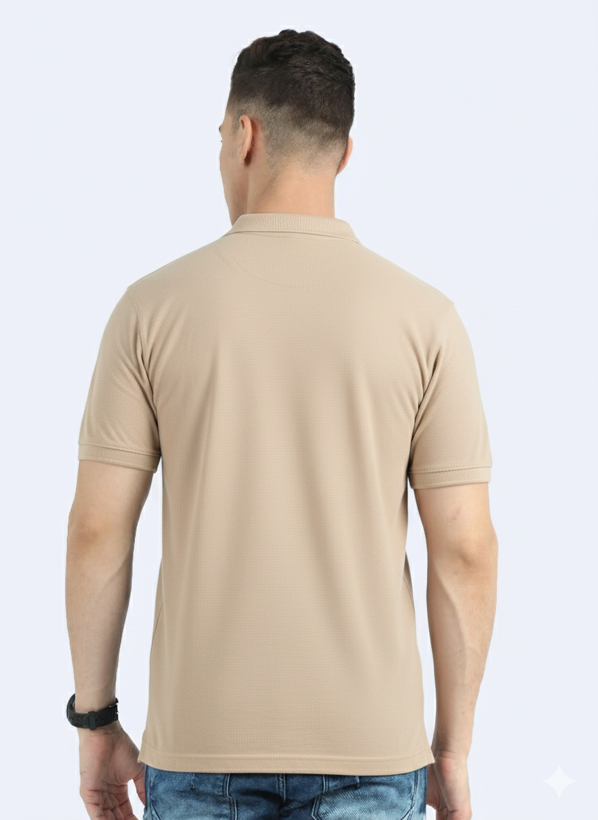 Men’s Casual Jacquard Collar Polo Beige