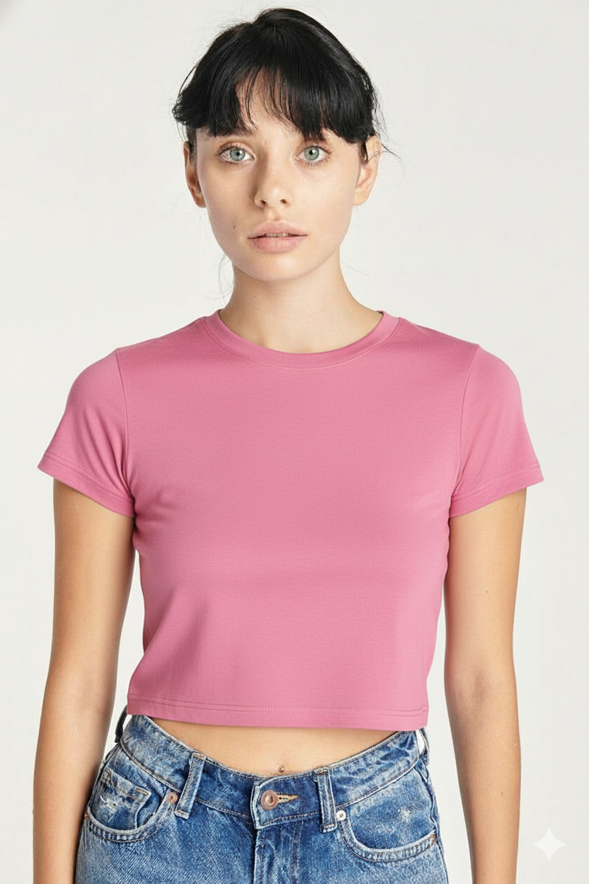 Breathable Cotton Bio-Washed 180 GSM PNK Crop Top for Women