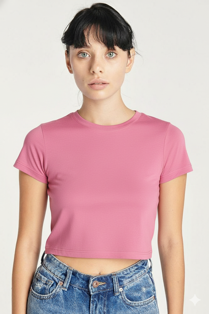 Breathable Cotton Bio-Washed 180 GSM PNK Crop Top for Women
